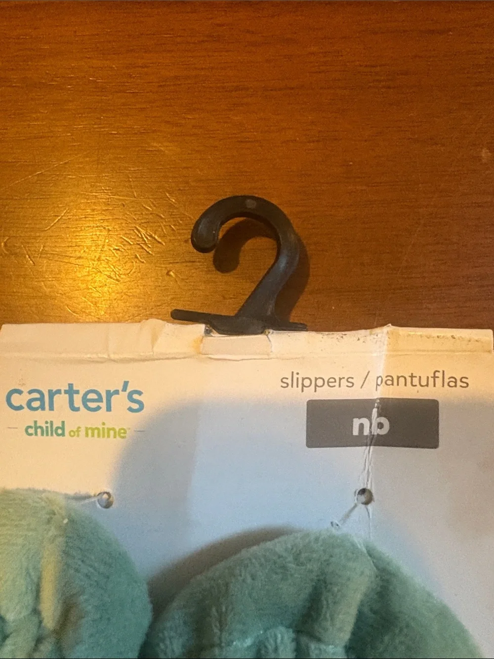 Carter's Light Green Plush Baby Slipper Mittens with Navy Claws